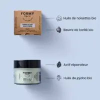 Illustration des 4 ingrédients naturels phares de ma crème visage de nuit. Elle contient notamment de l'huile de noisette bio