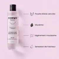Illustration des 4 ingrédients naturels phares de mon eau micellaire. Elle contient notamment de la poudre d'aloe vera bio