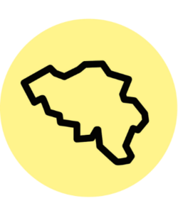 Carte de la Belgique trait noir sur un disque coloré