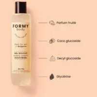 Illustration des 4 ingrédients naturels phares de mon gel douche Sweety Peachy 250ml