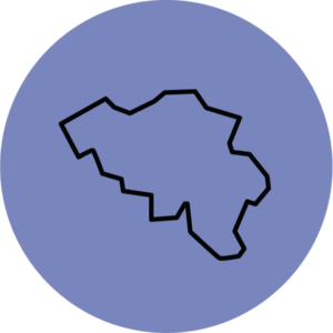 Carte de la Belgique trait noir sur un disque coloré